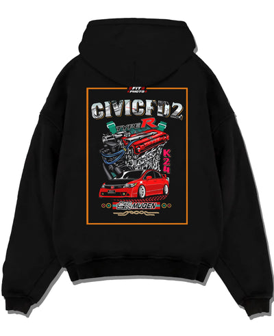 Black pullover hoodie laid flat on a white background, featuring Honda Accord rs motorsport street retro classic racing graphic.