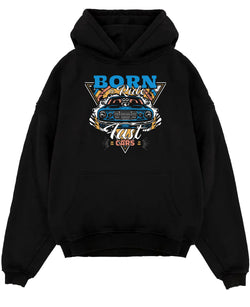 Black pullover hoodie laid flat on a white background, featuring Chevrolet Corvette C6 corvette racing drift muscle street graphic.