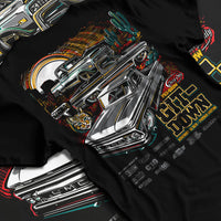 Black T-shirt laid flat with natural fabric folds, featuring Chevrolet Corvette C8R gt3 rs corvette racing motorsport graphic.