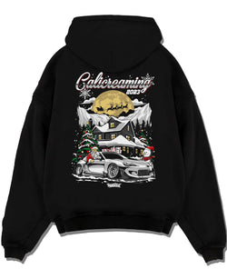 Black pullover hoodie laid flat on a white background, featuring rs drift jdm street racing performance motorsport graphic.