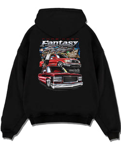 Black pullover hoodie laid flat on a white background, featuring BMW E30 jdm japanese retro vintage classic enthusiast graphic.