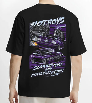 Black T-shirt worn by a male model, back view, featuring BMW M3 rs turbo racing drift motorsport euro german street graphic.