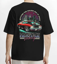 Black T-shirt worn by a male model, back view, featuring Dodge Charger muscle retro racing street performance motorsport graphic.