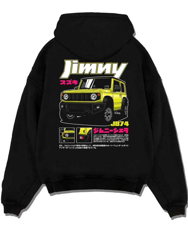 Black pullover hoodie laid flat on a white background, featuring Suzuki japanese racing street performance motorsport graphic.