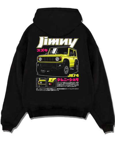 Black pullover hoodie laid flat on a white background, featuring Suzuki japanese racing street performance motorsport graphic.