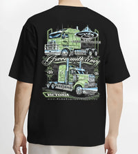 Black T-shirt worn by a male model, back view, featuring rs street racing performance motorsport automotive enthusiast graphic.