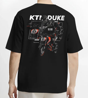 Black T-shirt worn by a male model, back view, featuring KTM rs racing street performance motorsport automotive enthusiast graphic.