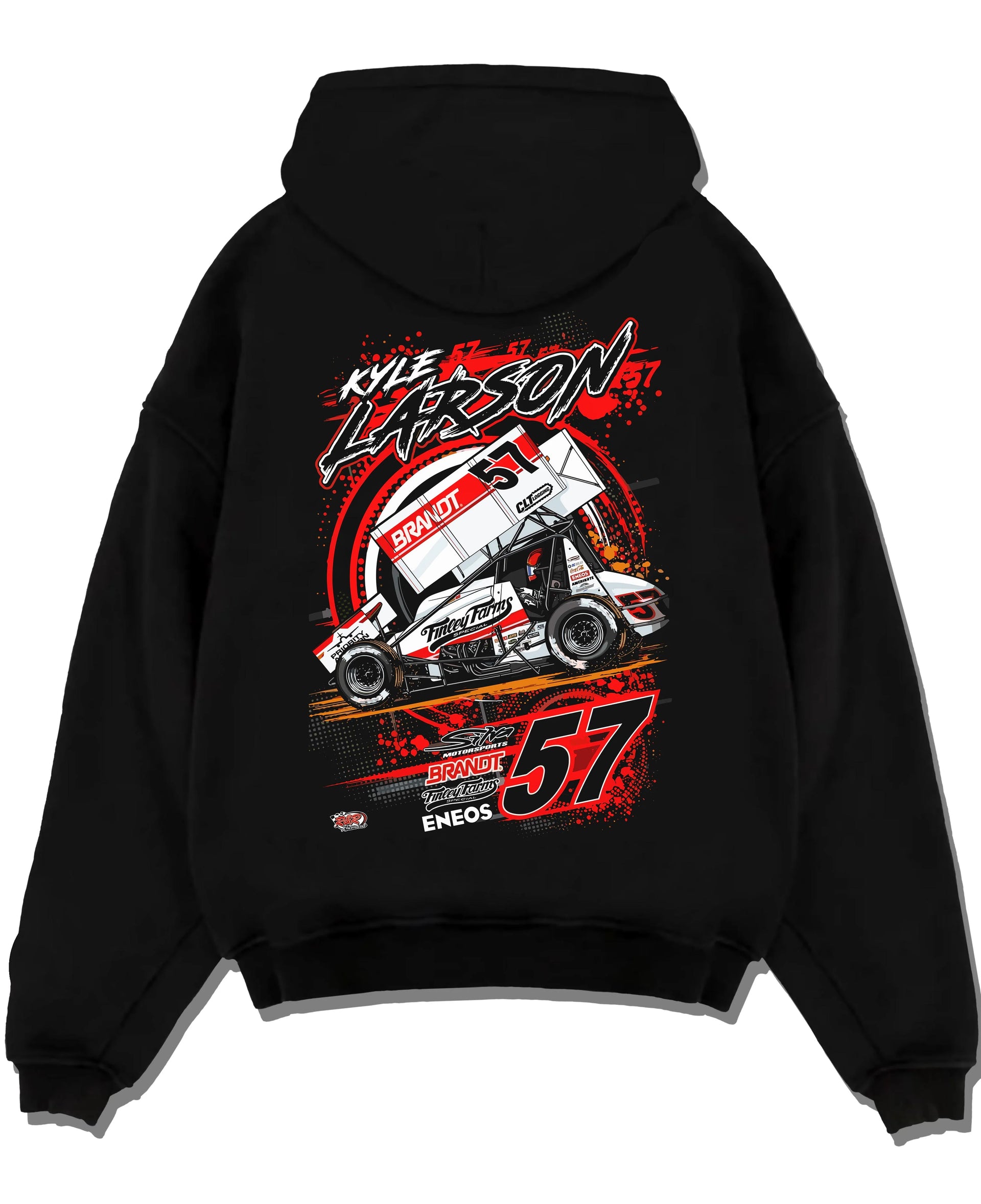 Black pullover hoodie laid flat on a white background, featuring rs racing motorsport speed street performance automotive graphic.