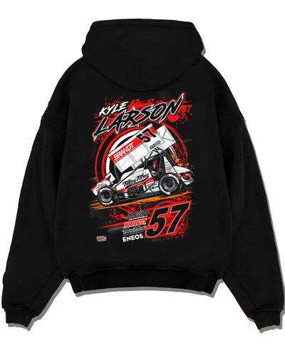 Black pullover hoodie laid flat on a white background, featuring rs racing motorsport speed street performance automotive graphic.
