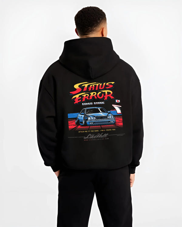 Black hoodie worn by a male model, back view, featuring Lexus racing drift tuner street enthusiast performance motorsport graphic.