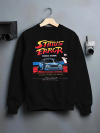 Black crewneck sweatshirt on a hanger against a grey wall, featuring Lexus racing drift tuner street enthusiast performance graphic.