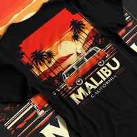 Black T-shirt laid flat with natural fabric folds, featuring retro vintage racing street performance motorsport automotive graphic.