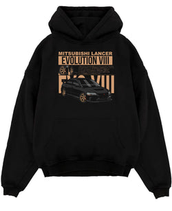 Black pullover hoodie laid flat on a white background, featuring street retro racing performance motorsport automotive miami4.
