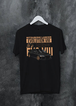 Black crewneck T-shirt on a hanger against a grey wall, featuring street retro racing performance motorsport automotive miami4.
