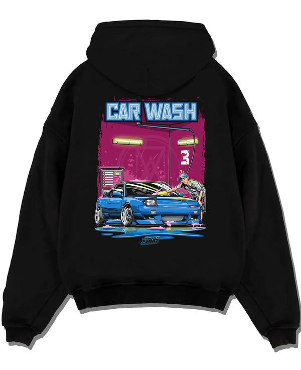 Black pullover hoodie laid flat on a white background, featuring Nissan Silvia S15 silvia turbo drift jdm street legend nis68.