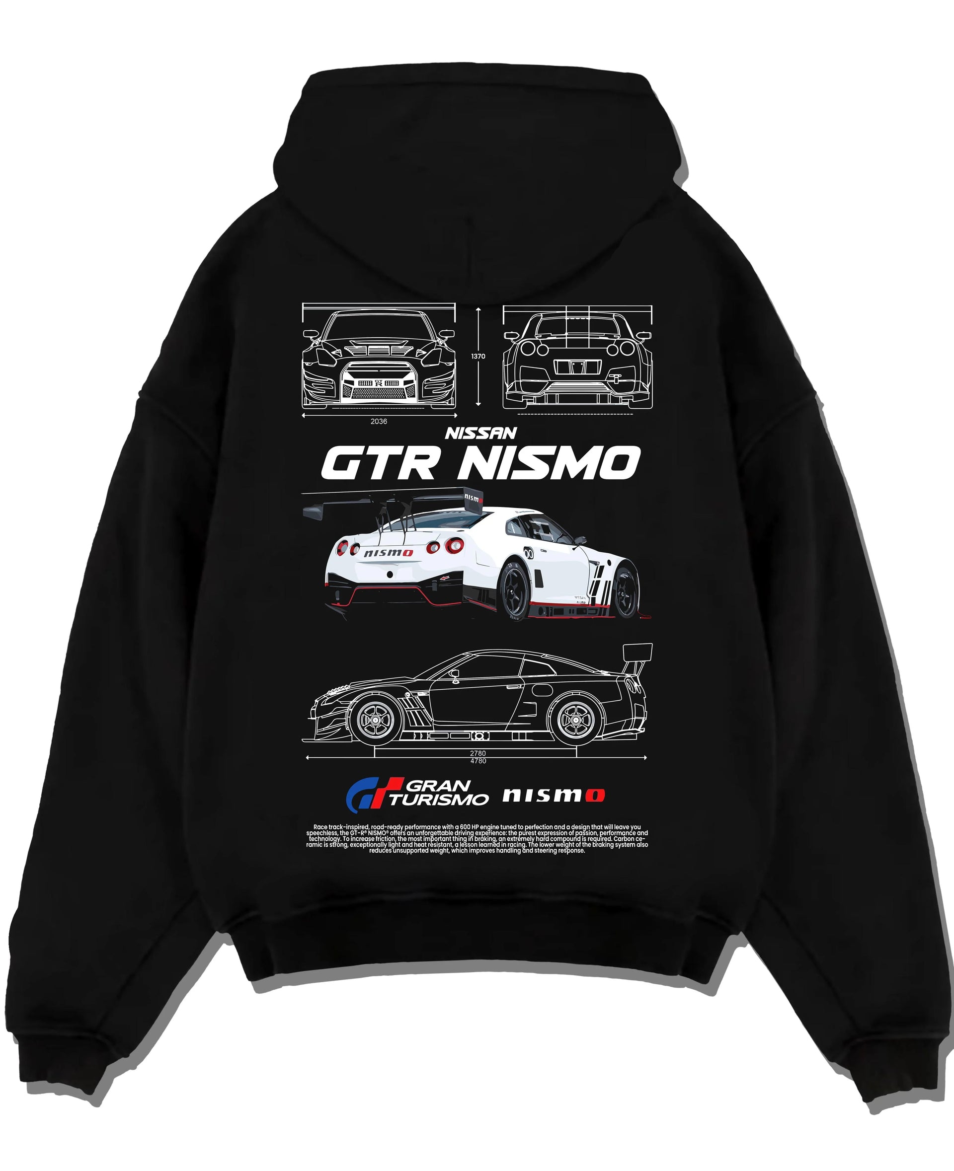 Black pullover hoodie laid flat on a white background, featuring Nissan Skyline R34 gtr r34 skyline turbo turbocharged nis7.