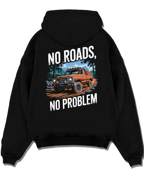 Black pullover hoodie laid flat on a white background, featuring street racing performance motorsport automotive enthusiast nrnp.