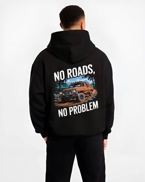 Black hoodie worn by a male model, back view, featuring street racing performance motorsport automotive enthusiast power nrnp.