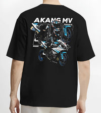 Black T-shirt worn by a male model, back view, featuring Yamaha R1 rs racing track street enthusiast performance graphic.