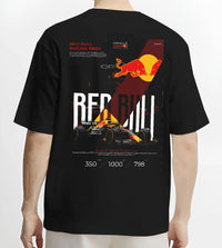 Black T-shirt worn by a male model, back view, featuring rs racing drift formula motorsport street speed performance graphic.
