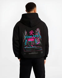 Black hoodie worn by a male model, back view, featuring SILVIA racing drift jdm japanese street performance motorsport graphic.