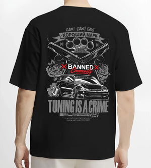 Black T-shirt worn by a male model, back view, featuring Toyota Supra JZA80 supra turbo racing drift jdm stance widebody graphic.