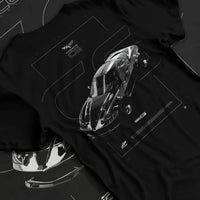 Black T-shirt laid flat with natural fabric folds, featuring Chevrolet Corvette C8R rs corvette racing motorsport american graphic.