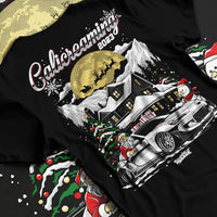 Black T-shirt laid flat with natural fabric folds, featuring rs drift jdm street racing performance motorsport automotive graphic.