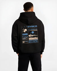 Black hoodie worn by a male model, back view, featuring DeLorean DMC-12 sti retro classic racing street performance graphic.
