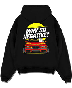 Black pullover hoodie laid flat on a white background, featuring BMW rs turbo racing drift motorsport euro german street e39cls.