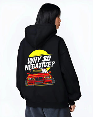 Black hoodie worn by a female model, back view, featuring BMW rs turbo racing drift motorsport euro german street classic graphic.