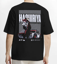 Black T-shirt worn by a male model, back view, featuring rs race drift jdm tokyo street underground racing graphic.