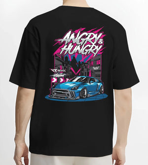 Black T-shirt worn by a male model, back view, featuring MUSTANG rs racing muscle street enthusiast performance motorsport graphic.