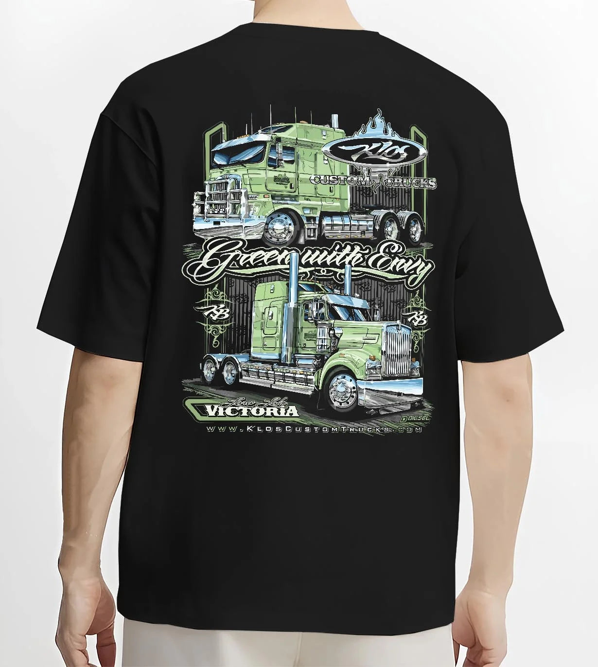 Black T-shirt worn by a male model, back view, featuring rs street racing performance motorsport automotive enthusiast graphic.