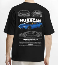 Black T-shirt worn by a male model, back view, featuring SKYLINE racing street performance motorsport automotive enthusiast graphic.