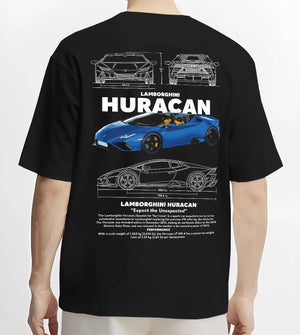 Black T-shirt worn by a male model, back view, featuring SKYLINE racing street performance motorsport automotive enthusiast graphic.