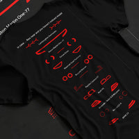 Black T-shirt laid flat with natural fabric folds, featuring Lamborghini Aventador racing italian tuning street performance graphic.