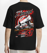 Black T-shirt worn by a male model, back view, featuring rs racing motorsport speed street performance automotive graphic.