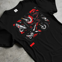 Black T-shirt laid flat with natural fabric folds, featuring rs speed enthusiast racing street performance motorsport graphic.