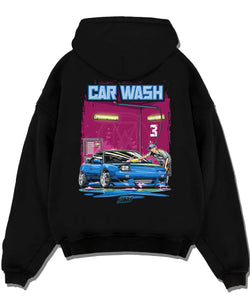Black pullover hoodie laid flat on a white background, featuring Nissan Silvia S15 silvia turbo drift jdm street legend nis68.