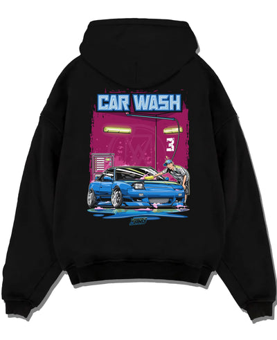 Black pullover hoodie laid flat on a white background, featuring Nissan Silvia S15 silvia turbo drift jdm street legend nis68.