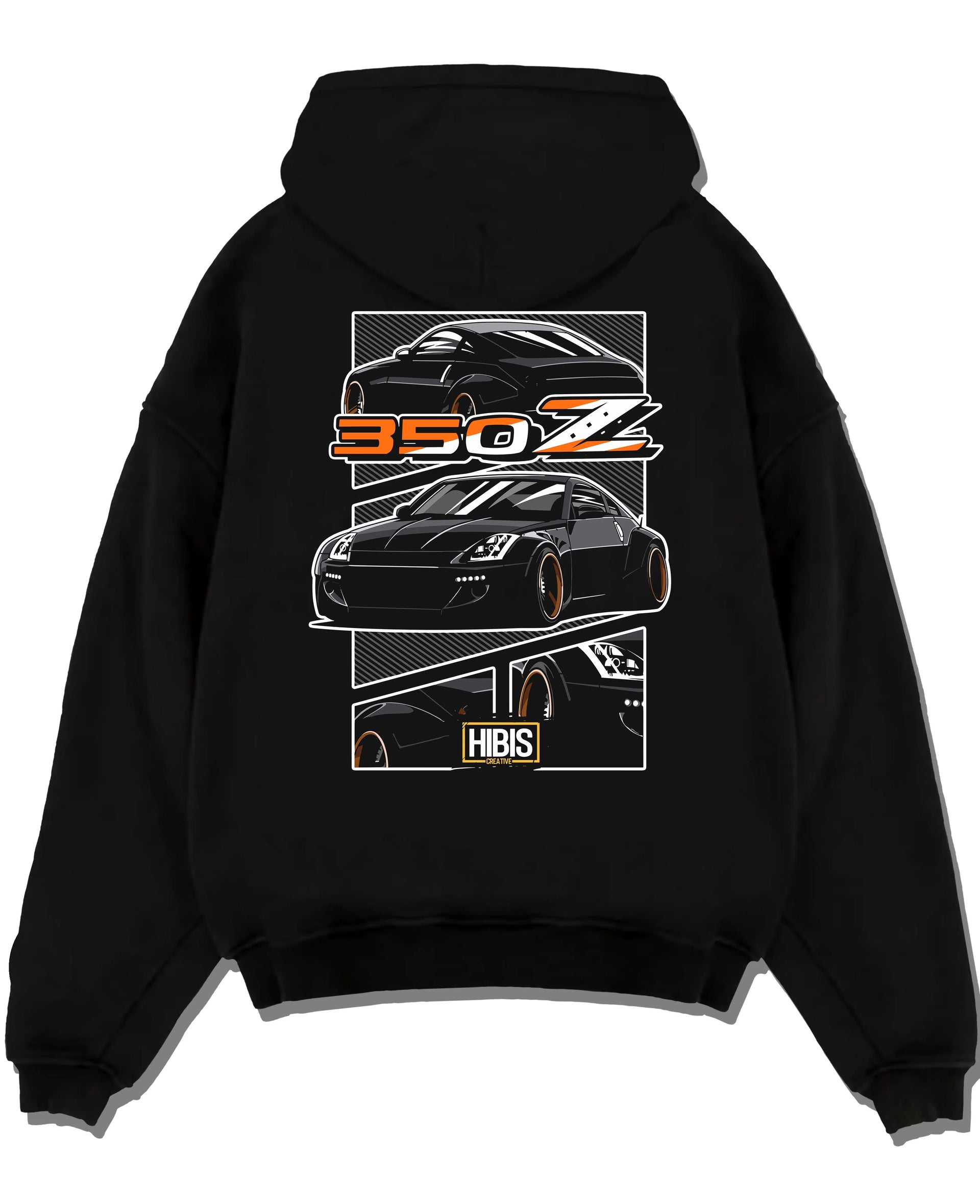 Black pullover hoodie laid flat on a white background, featuring Nissan Silvia rs turbo racing drift motorsport jdm graphic.