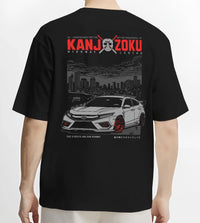 Black T-shirt worn by a male model, back view, featuring Honda Nsx rs racing motorsport jdm street classic graphic.