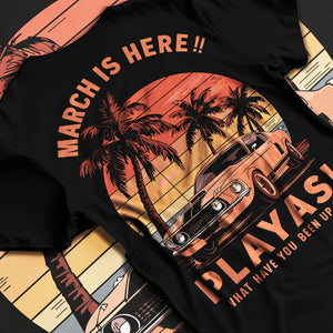 Black T-shirt laid flat with natural fabric folds, featuring STI street racing performance motorsport automotive enthusiast playas.