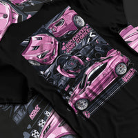 Black T-shirt laid flat with natural fabric folds, featuring Toyota 86 drift jdm stance street racing performance graphic.