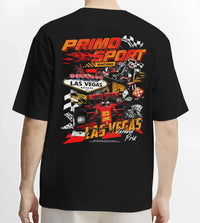Black T-shirt worn by a male model, back view, featuring STI rs street racing performance motorsport automotive enthusiast graphic.