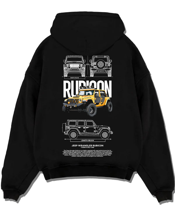 Black pullover hoodie laid flat on a white background, featuring rs turbo racing drift rally motorsport tuner street graphic.