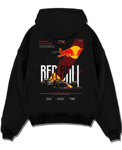 Black pullover hoodie laid flat on a white background, featuring rs racing drift formula motorsport street speed graphic.