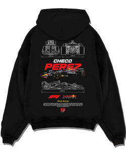 Black pullover hoodie laid flat on a white background, featuring rs racing drift motorsport japanese street performance graphic.