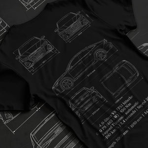 Black T-shirt laid flat with natural fabric folds, featuring Audi RS7 rs turbo racing german street performance graphic.
